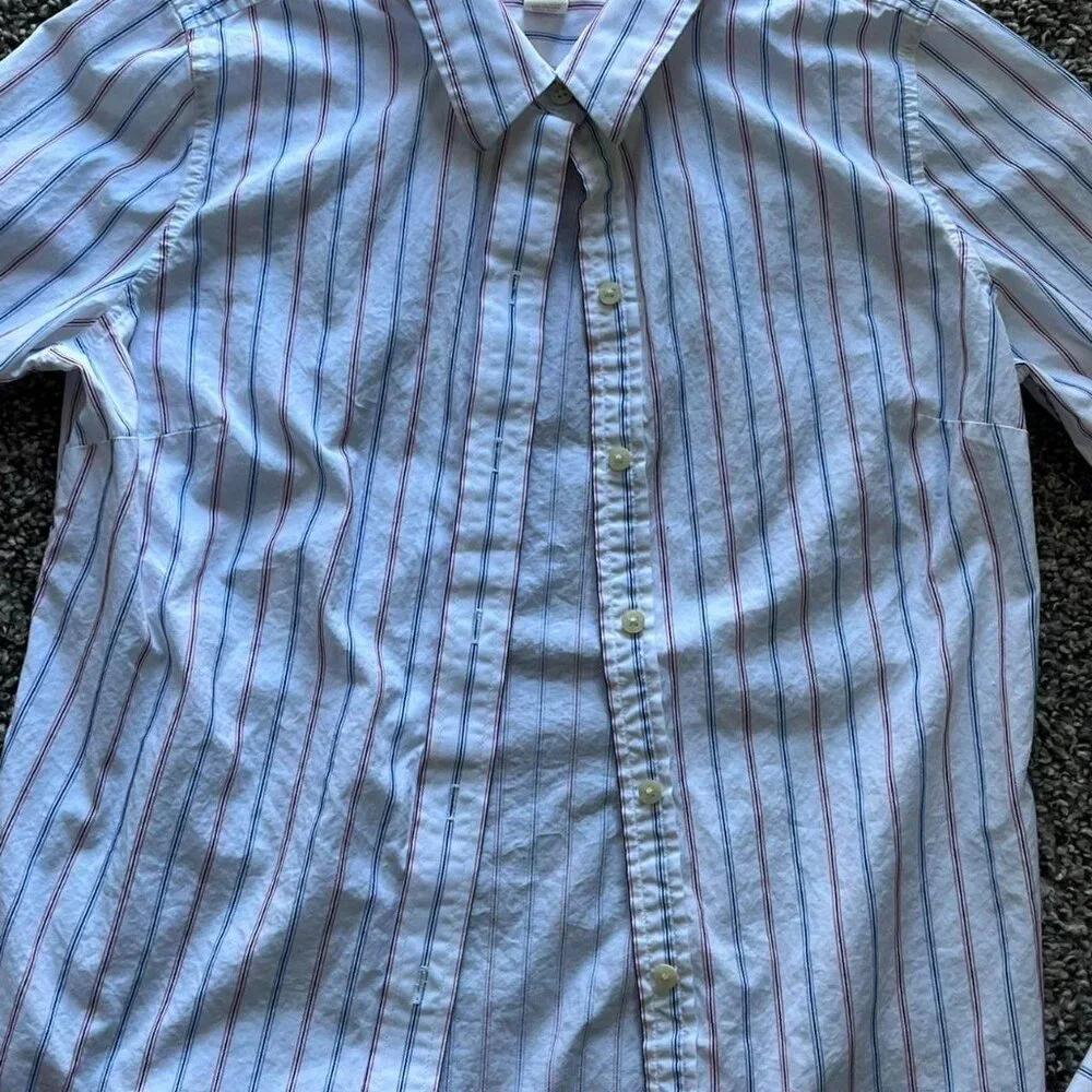 Share Vintage Abercrombie & Fitch Shirt Women L White Striped Long Sleeve Cotton - Picture 3 of 7